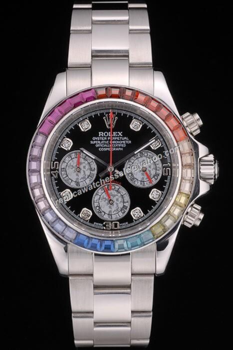 Rolex Daytona Colorful Crystals Bezel Black Subdial Male Stainless Steel RDT037 Diamonds Watch Video