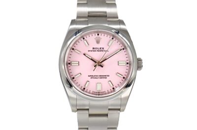  Rolex Oyster Perpetual Pink Dial Parallel Bars Hour Markers Oyster Strap  Watch 126000