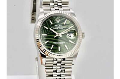 New Fashion Oyster Perpetual Datejust Olive Green Palm Leaf Pattern Dial Oyster Strap Rolex Watch 126200