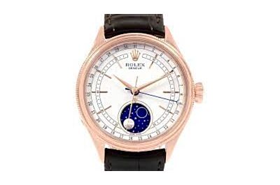 Latest Rolex Cellini Moon Phase 18ct Everose Gold Case Dark Brown Leather Strap High End Watch  50535
