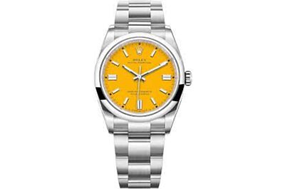 Men's Rolex Oyster Perpetual Orange Dial Parallel Bars Hour Markers Oyster Strap   Watch 126000
