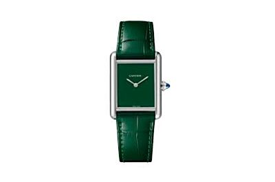 Retro Cartier Tank Must Large Model Stainless Steel Case Green Dial Leather Strap Watch WSTA0056