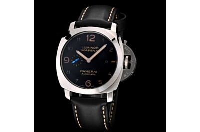 Best Panerai Luminor Marina Black Dial Stainless Steel Case Date Small Seconds Black Leather Watch