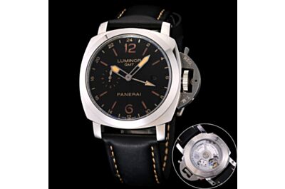 Panerai Luminor GMT Black Dial Stainless Steel Case Dual Hour Markers Date Small Seconds Hands Watch