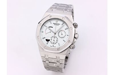 Perfect AP Royal Oak White Grande  Tapisserie Dial Sticks Markers Counters Octagonal Stainless Steel Bezel Watch