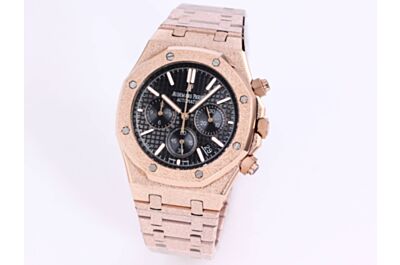 AP Royal Oak Watch Rose Gold Frosted Case Strap Black Grande Tapisserie Dial Counters Date Applied Markers
