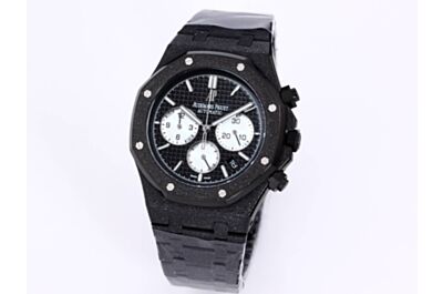 AP Royal Oak Watch Black Grande Tapisserie Dial White Counters Date Applied Markers Frosted Black Strap