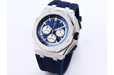 Exquisite AP Royal Oak Sliver Case Blue MéGa Tapisserie Pattern Dial Date White Three-Dimensional Hour Markers White Counters Watch 