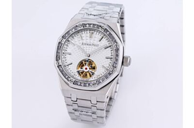  AP Royal Oak Tourbillon Watch White Dial With “Evolutive Tapisserie” Pattern A Bezel Set With Baguette-Cut Diamonds 