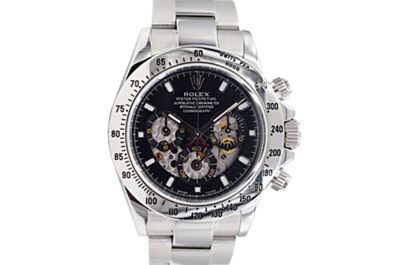 Rolex Men's Daytona Hollow Black Dial Silver Strap Black Daal Multifunctional Mechanical Chronograph Watch