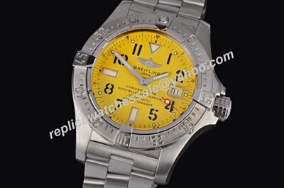 Breitling A17330 11293 Seawolf Special Yellow Dial Luminous Avenger II Date 45mm Watch 
