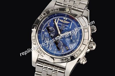 Breitling Ref AB011011/F546 Royal Blue Luminous Silver SS Chronomat 44mm Datw Watch  