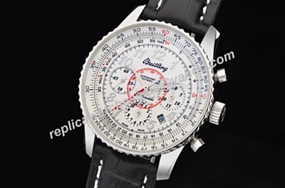 Breitling Montbrillant 01 Silver S/Steel Chronograph Leather Strap Swiss Date Watch BNL087