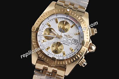 Swiss Breitling Chronomat Gold Date Chronometer 44mm 2-Tone Dial Watch 