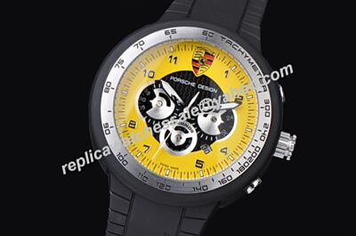  Porsche Design P'6340 Flat Six   Chronograph Yellow Date Rubber Strap  Watch 