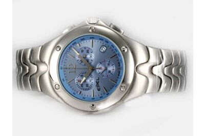  Ebel Classic SportWave Chrono White Gold Blue Day Date Watch 