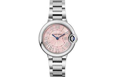 Exquisite Ballon Bleu De Cartier Fluted Crown Pink Dial Roman Hour Markers Stainless Steel Strap Watch WSBB0033