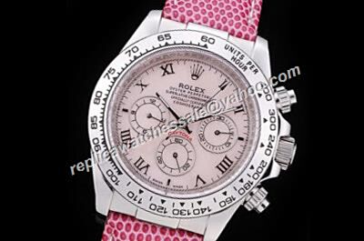 Amazing ROLEX 116519 Sweet Pink Leather Strap Daytona Cosmograph White Gold Watch 