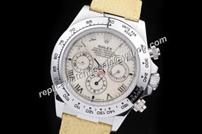 Elaborate Rolex Macaron Yellow  Leather Strap Daytona 18k White Gold Grils Chronograph Watch