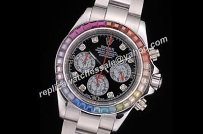 Rolex Panda Ref 116599 RBOW Black Face Daytona Cosomograph Oyster Rainbow Diamonds Watch