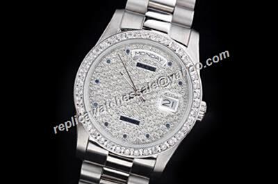 Rolex Pearlmaster 118346 Paved Diamonds Dial Day Date Automatic Silver Rep USA Watch