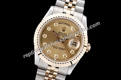 Rolex Diamonds Swiss Champagne Gold  Bezel Day Date 18kt 2-Tone Steel Watch RDD010