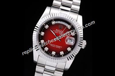 Rolex  18038 Vintage Diamonds Day Date Red Dial Steel Watch 118238 
