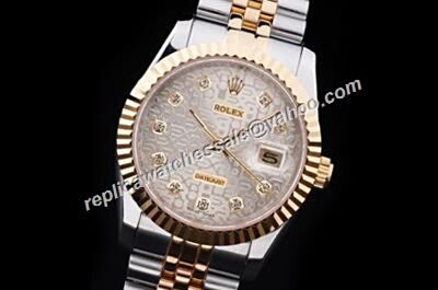 Cheap Duplicated Rolex Anniversary Pattern  Datejust Diamond 2-Tone SS White Watch 