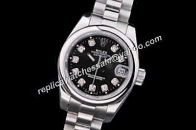 Duplicated Rolex Datejust 116201-63601 ladies Diamond Black Silver SS Bezel Watch