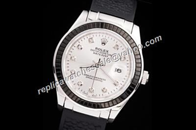 Rolex Datejust Black Strap Diamond Scale White Dial Men's Black Bezel Watch 
