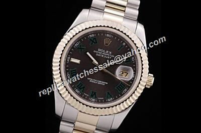 Rolex Datejust 116333-72213  Green Roman Rose Gold Bezel Black Watch 