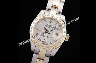 Rolex Datejust  81318 Gold SS Bezel ladies Diamond White Watch Copy