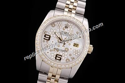 Duplicate Rolex Datejust Pearlmaster Unisex Floral Motif Silver Watch