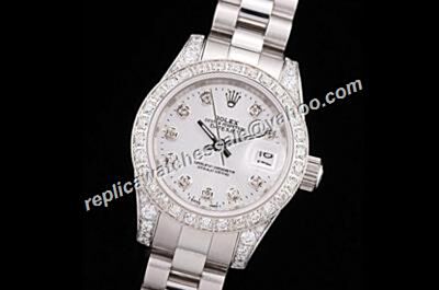 Rolex Ladies 81159 Datejust 34MM Paved Diamonds Pearlmaster White Dial Watch 