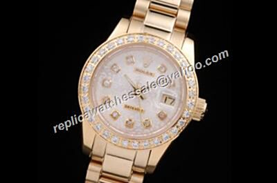 Rolex Oyster Preis Ladies Datejust Gold Diamond Bezel Pearlmaster White Watch Clone 