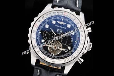 Gents Breitling Gents Chrono Silver SS 49mm Day Date Navitimer Tourbillon Watch 