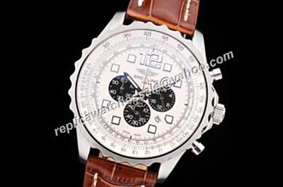 Breitling Navitimer  Series White Gold SS  Brown Leather Strap Watch Cheap Rep 