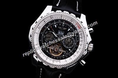 Breitling Bentley Mulliner Tourbillon Silver Case Leather Strap Day Date Watch 