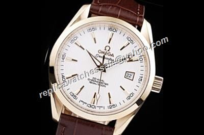 Mens Omega Seamaster Co-axial 150m/500ft 41mm Champagne Gold  Bezel Brown Leather Strap Watch OMJ563