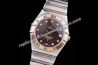 Omega Constellation Diamond Markers Ref 123.20.35.20.52.004Rose Gold Bezel Unisex Date Watch