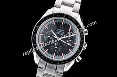 Clone Omega Speedmaster Racing Black Bezel  Chrono style Silver Bracelet Watch 
