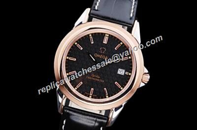 Omega De Ville Prestige Gold Markers Black Leather Strap Date Watch