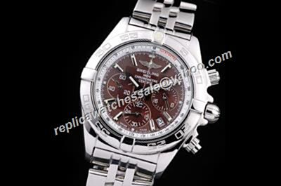 Breitling Chronomat Small Size Chronograph Brown Face SS Bracelet Date Watch 