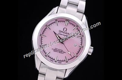 Omega Seamaster 150m/500ft Pink MOP Date White Gold Auto Watch 