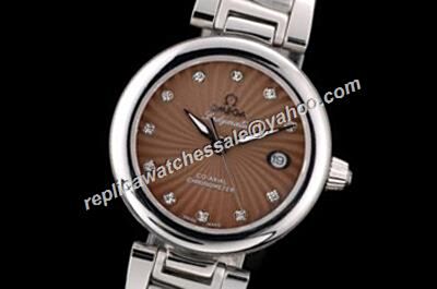 Omega De ville Ladymatic Diamond Set Silver Automatic 34mm  Steel Bracelet M13836 Brown Watch 