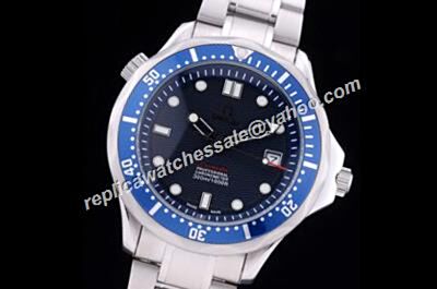 Omega Seamaster 300m Black Face Blue Bezel SS Automatic Watch 