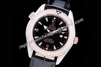 Omega Seamaster 150m/500ft Diamonds Bezel Black Silver Case Watch 