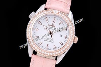 Omega Seamaster 600m Women's Diamond Pink Strap Quartz  Watch 