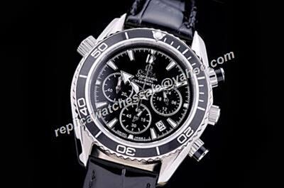 Omega Seamaster 300m  Chronograph  Black 24 Hour Leather Strap Watch 