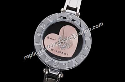 Bvlgari B.Zero1 Pink Big Hearts Diamond Silver Steel Bracelet Watch 